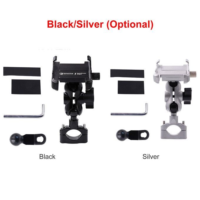 Waterproof Metal Motorcycle Smart Phone Mount With QC 3.0 USB Quick Charger Black