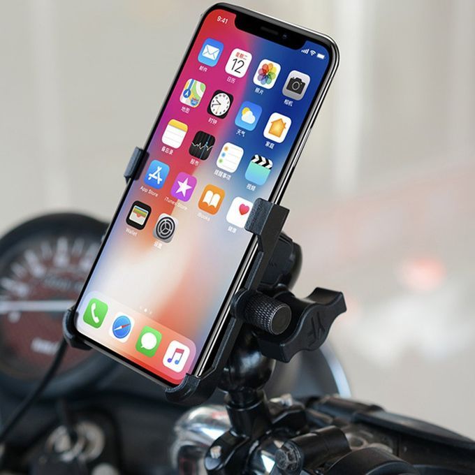 Waterproof Metal Motorcycle Smart Phone Mount With QC 3.0 USB Quick Charger Black
