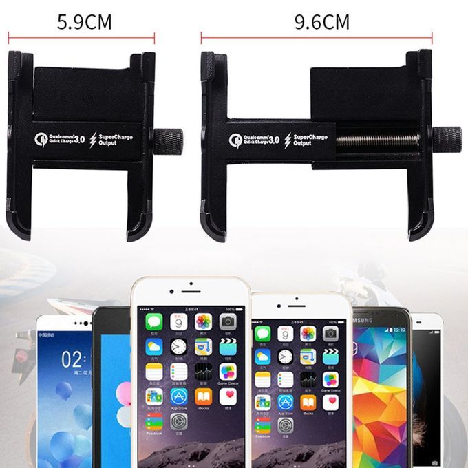 Waterproof Metal Motorcycle Smart Phone Mount With QC 3.0 USB Quick Charger Black