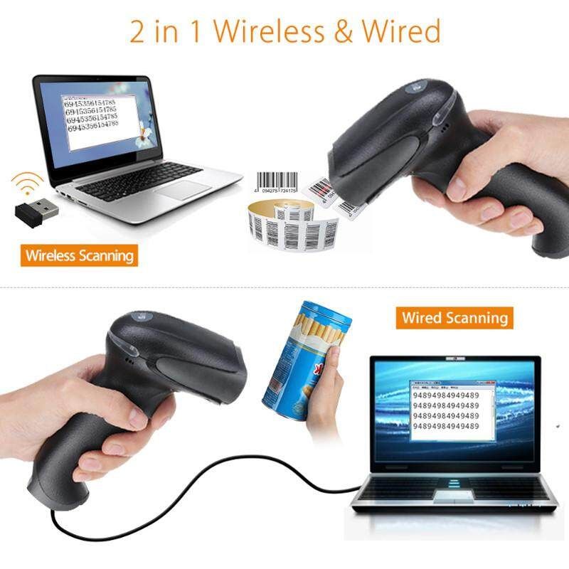 2in1 2.4G USB Wireless/Wired Barcode Scanner Laser Handheld Reader Bar For For Supermarket Library Express Company Retail Store Warehouse