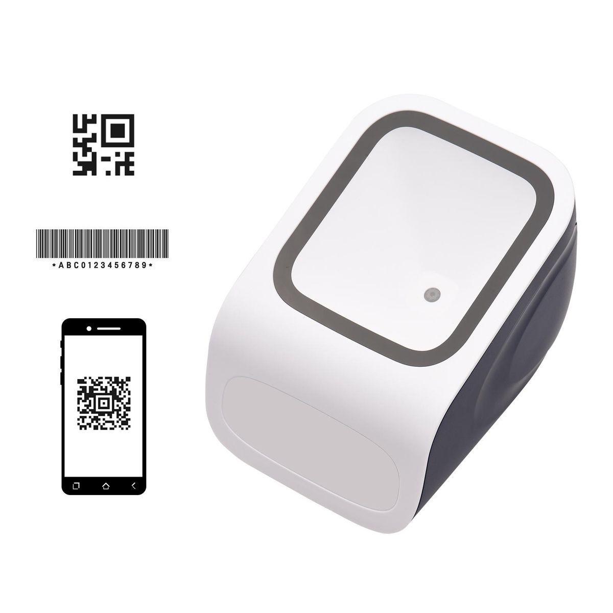 1D 2D QR Desktop Barcode Scanner Platform Hands-free USB Wired Bar Code Reader Scanner Plug&Play Compatible with Window Android System Large Scanning Window for Supermarket Library Retail Store Mobile Payment Computer Screen 
