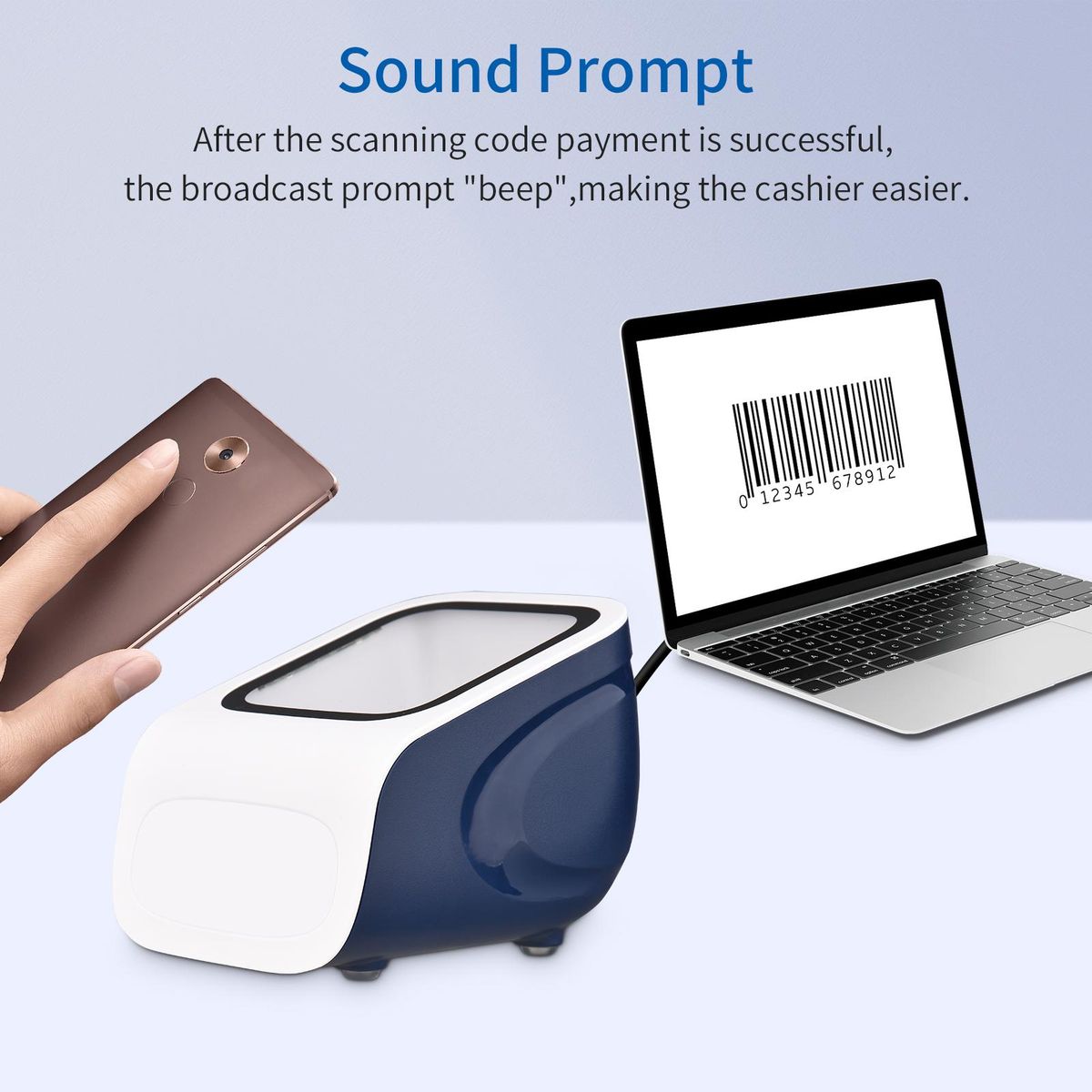 1D 2D QR Desktop Barcode Scanner Platform Hands-free USB Wired Bar Code Reader Scanner Plug&Play Compatible with Window Android System Large Scanning Window for Supermarket Library Retail Store Mobile Payment Computer Screen 