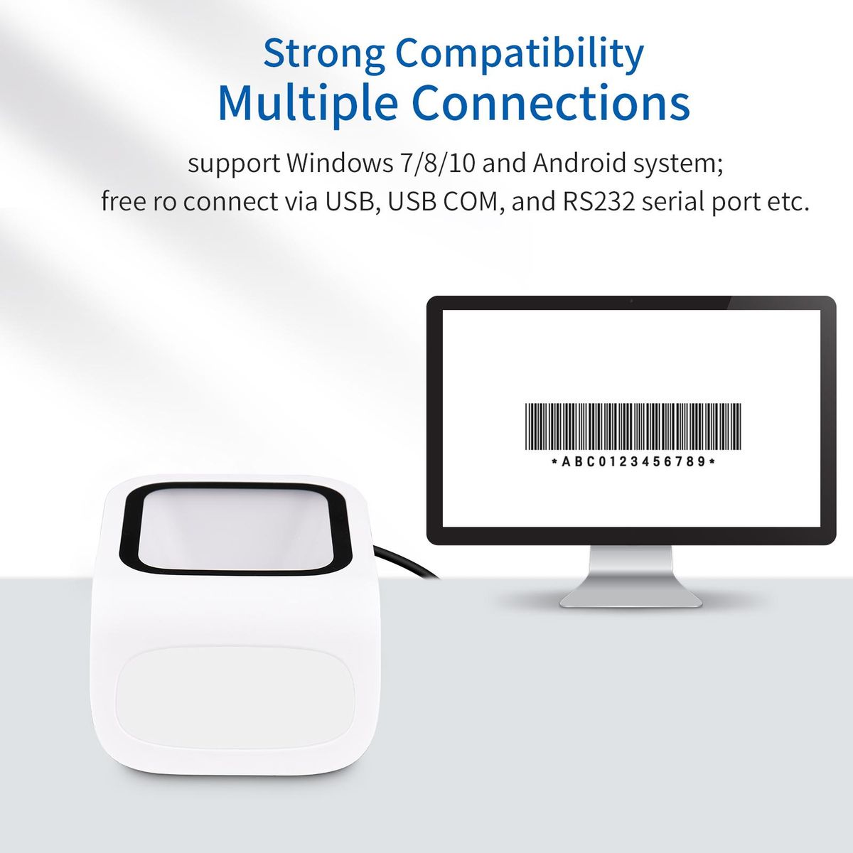 1D 2D QR Desktop Barcode Scanner Platform Hands-free USB Wired Bar Code Reader Scanner Plug&Play Compatible with Window Android System Large Scanning Window for Supermarket Library Retail Store Mobile Payment Computer Screen 