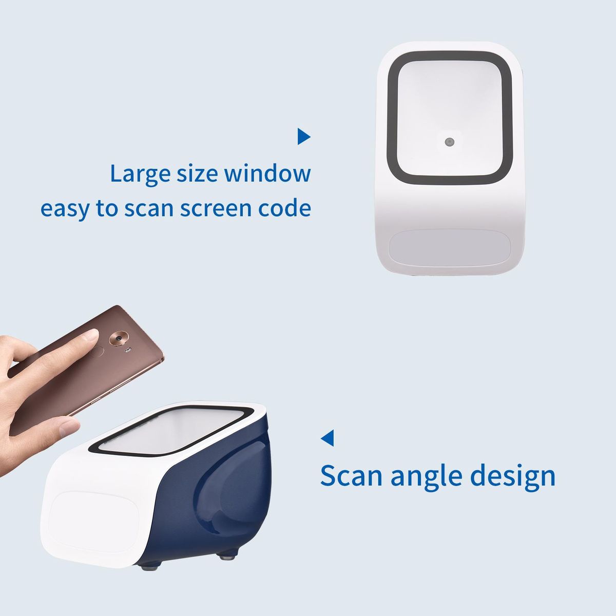 1D 2D QR Desktop Barcode Scanner Platform Hands-free USB Wired Bar Code Reader Scanner Plug&Play Compatible with Window Android System Large Scanning Window for Supermarket Library Retail Store Mobile Payment Computer Screen 
