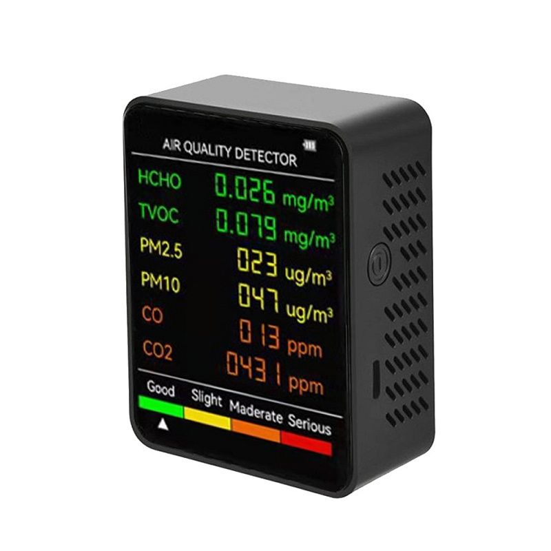 PM2.5/PM10 Air Quality Detector Indoor Air Quality Monitor 6 In 1 Air Quality Detector Black