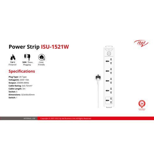 5 Sockets Extension Box Muti Socket White ISU-1521W