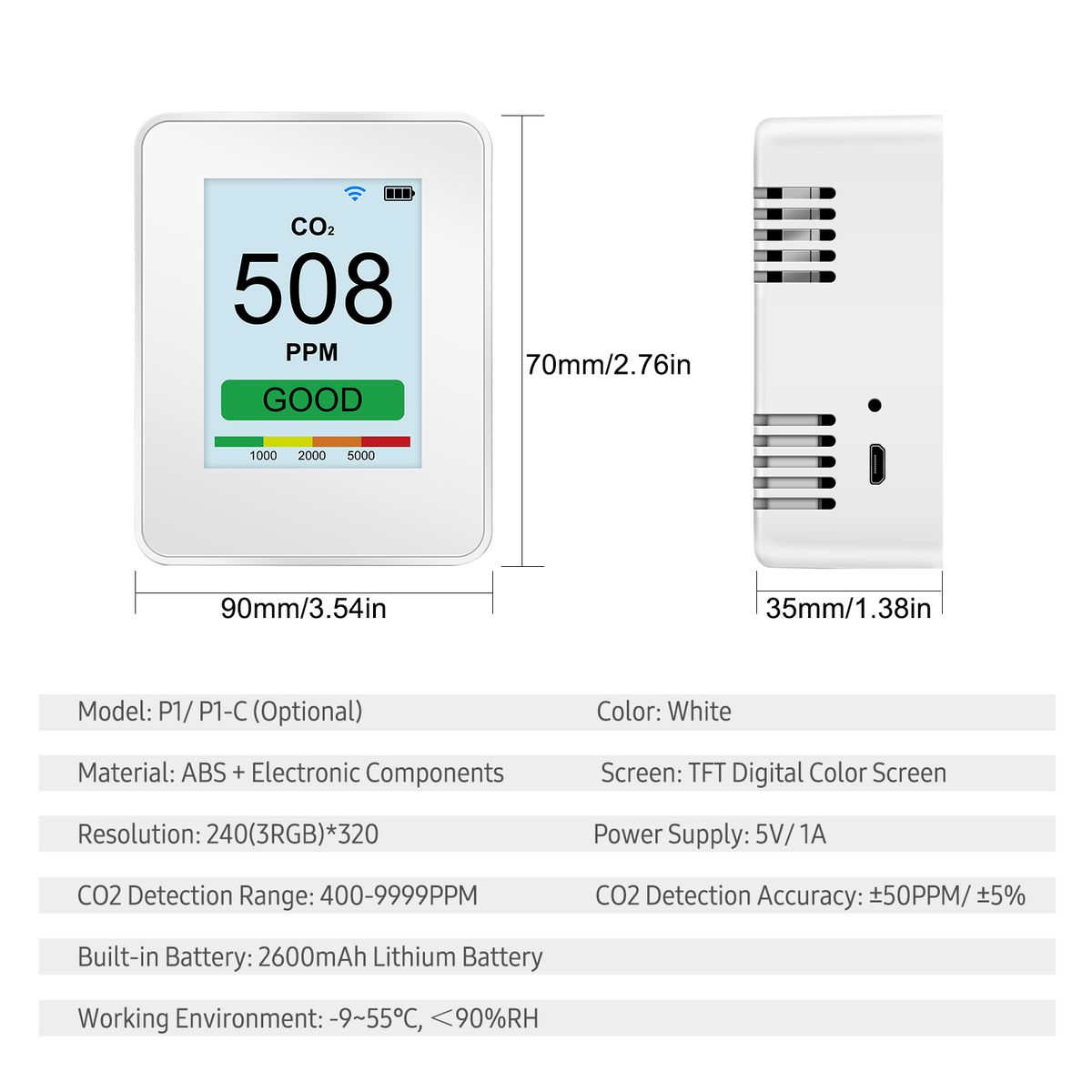Smart Air Quality Monitor Wifi Co2 Pm2.5 Pm1.0 Pm10 Tester