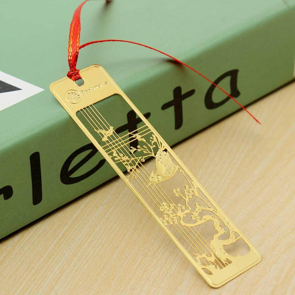 Metal Bookmark Note Memo Paper Marker Stationery Novelty Creative Gift Funny Plum Gold
