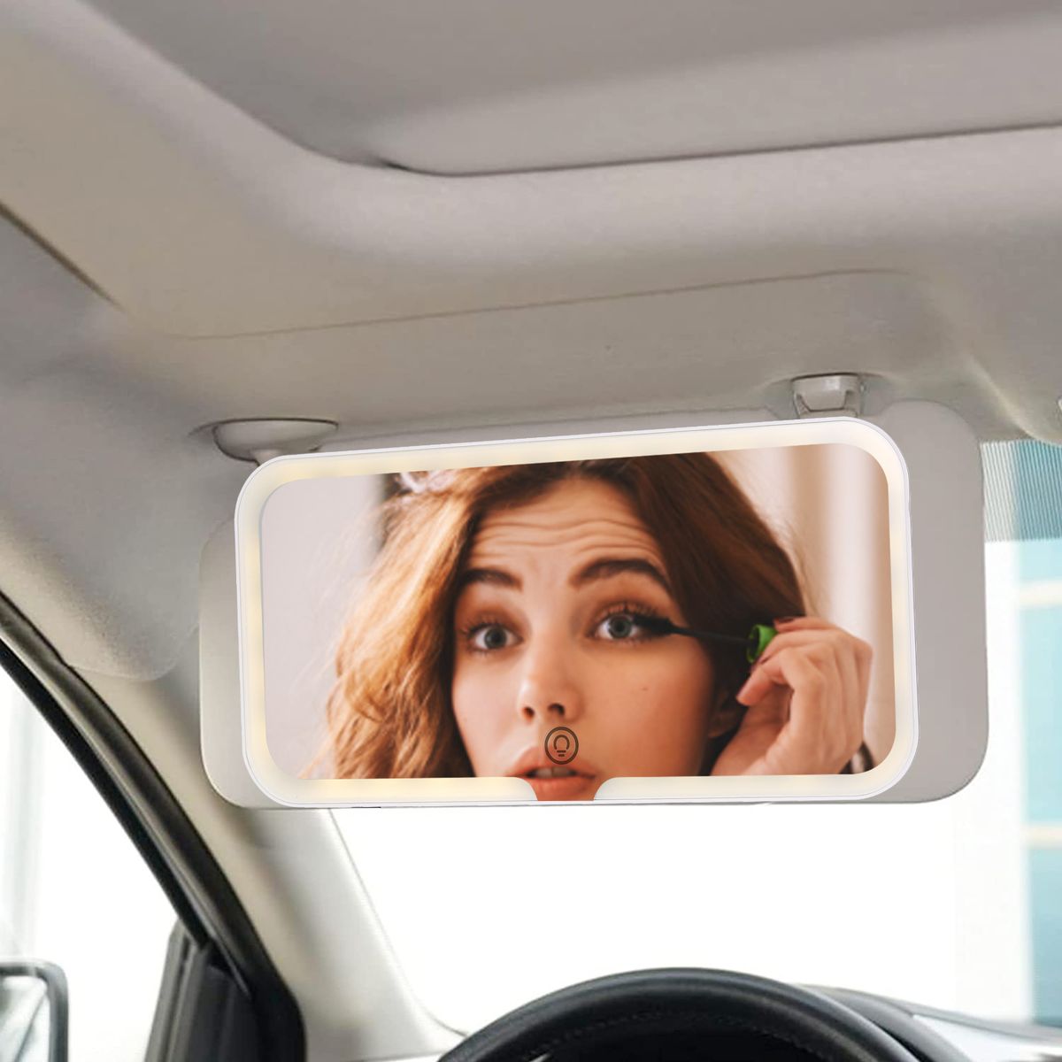 Car Vanity Mirror With LED Light Co-Pilot Sun Visor Makeup
