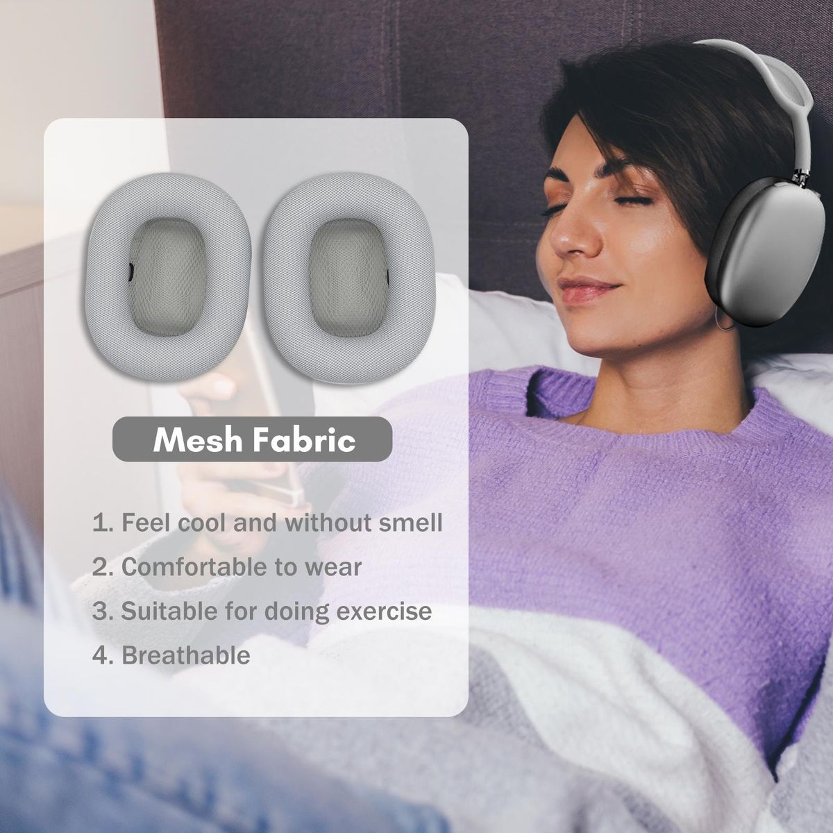 Mesh Fabric Earpads Replacement Headphones Cushion Easy to Install Compatible with Apple/AirPods Max