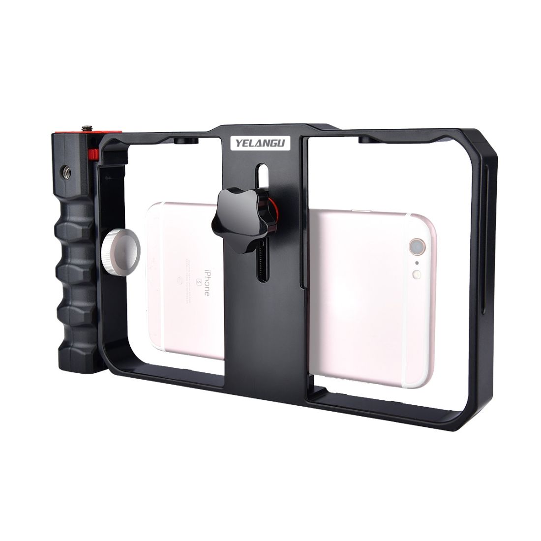 YELANGU YLG0901B Vlogging Live Broadcast Smartphone Plastic Cage Video Rig Filmmaking Recording Handle Stabilizer Bracket For IPhone, Galaxy, Huawei, Xiaomi, HTC, LG, Google, And Other Smartphones (Black)