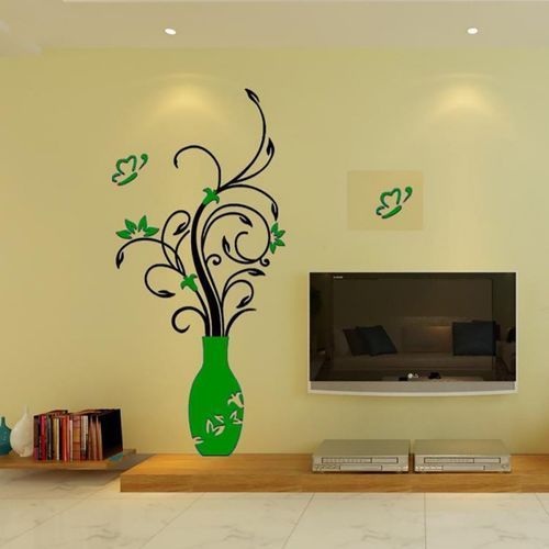 XLarge 3D Flower Vase Removable Wall Stickers DIY Decor (GN)