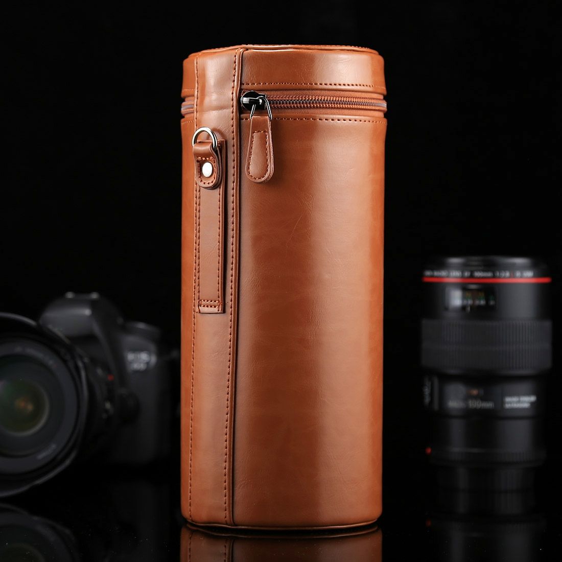 Extra Large Lens Case Zippered PU Leather Pouch Box For DSLR Camera Lens, Size: 24.5*10.5*10.5cm(Brown)