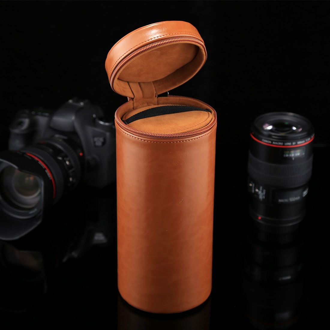 Extra Large Lens Case Zippered PU Leather Pouch Box For DSLR Camera Lens, Size: 24.5*10.5*10.5cm(Brown)