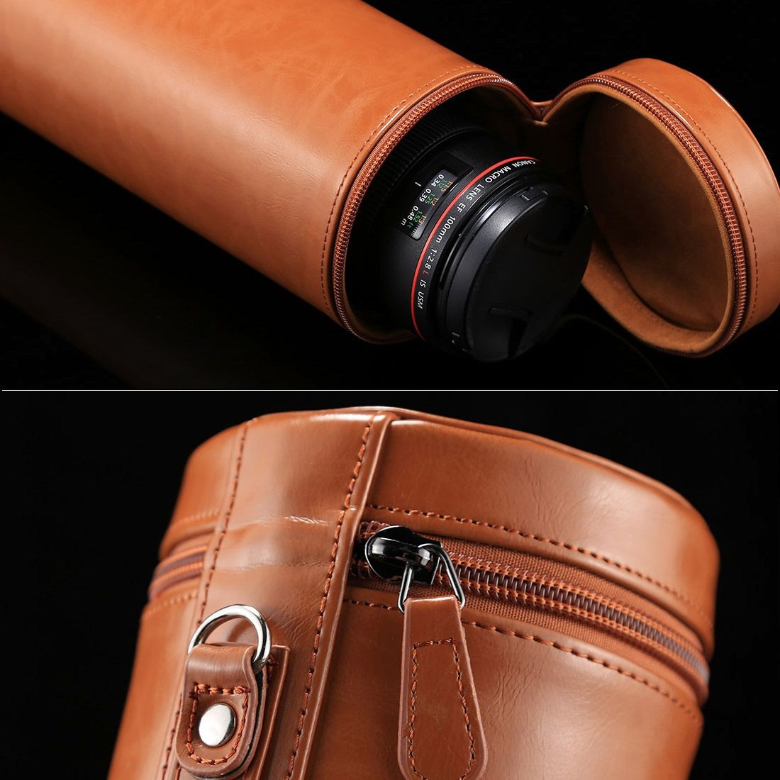 Extra Large Lens Case Zippered PU Leather Pouch Box For DSLR Camera Lens, Size: 24.5*10.5*10.5cm(Brown)