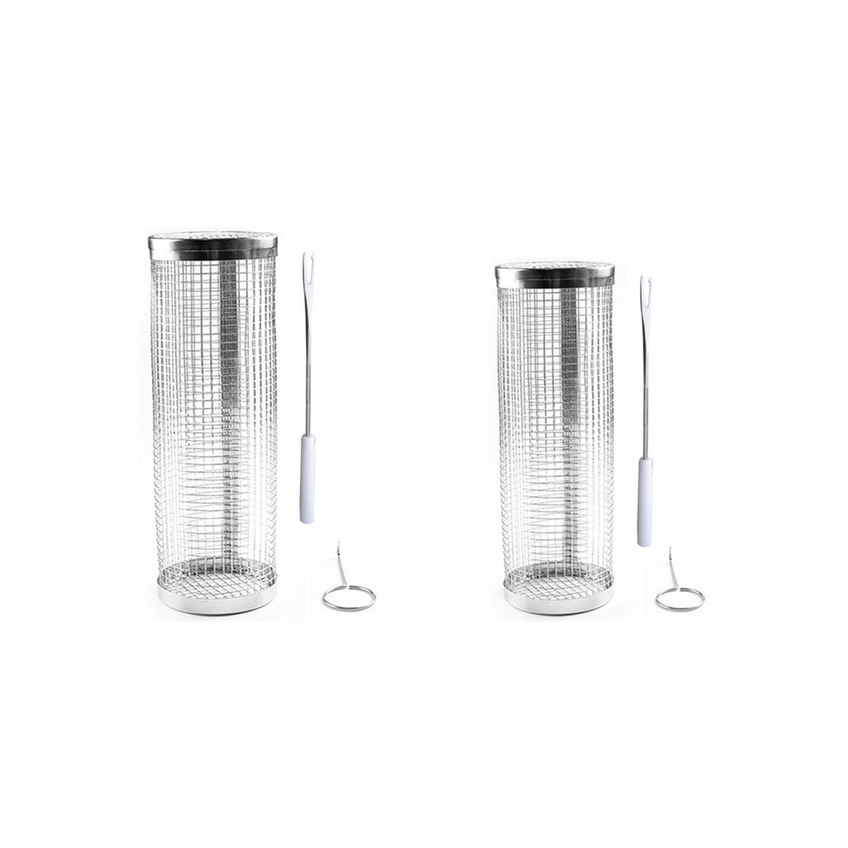 2PCS BBQ Grill Basket Rolling Grilling Basket Stainless Steel Grill Mesh Barbeque Grill Portable Grill Baskets -B
