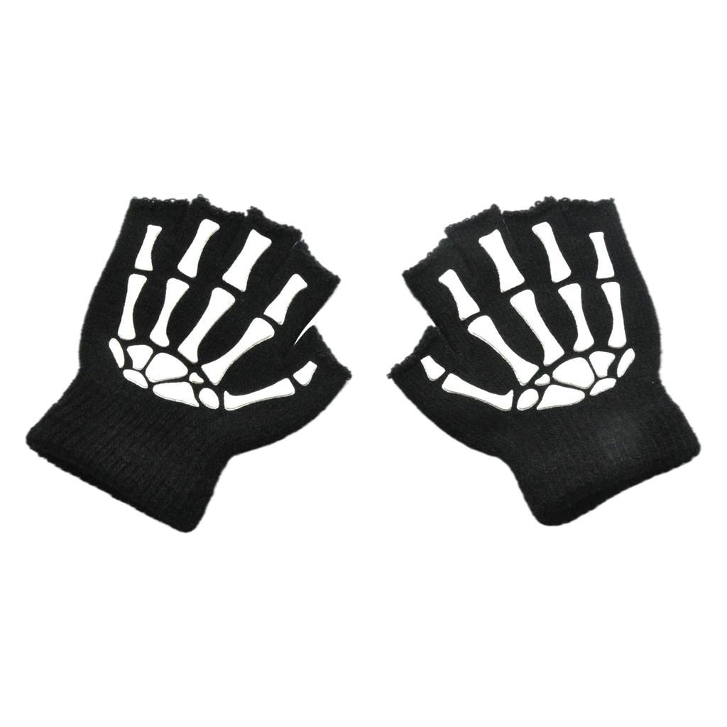 Halloween Skeleton Half Finger Gloves Unisex Hand  For Skull