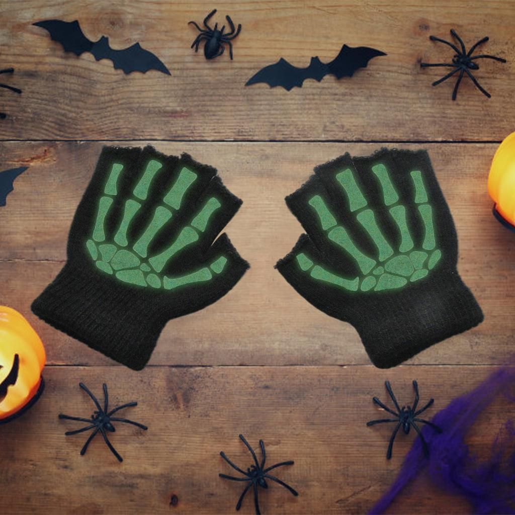Halloween Skeleton Half Finger Gloves Unisex Hand  For Skull