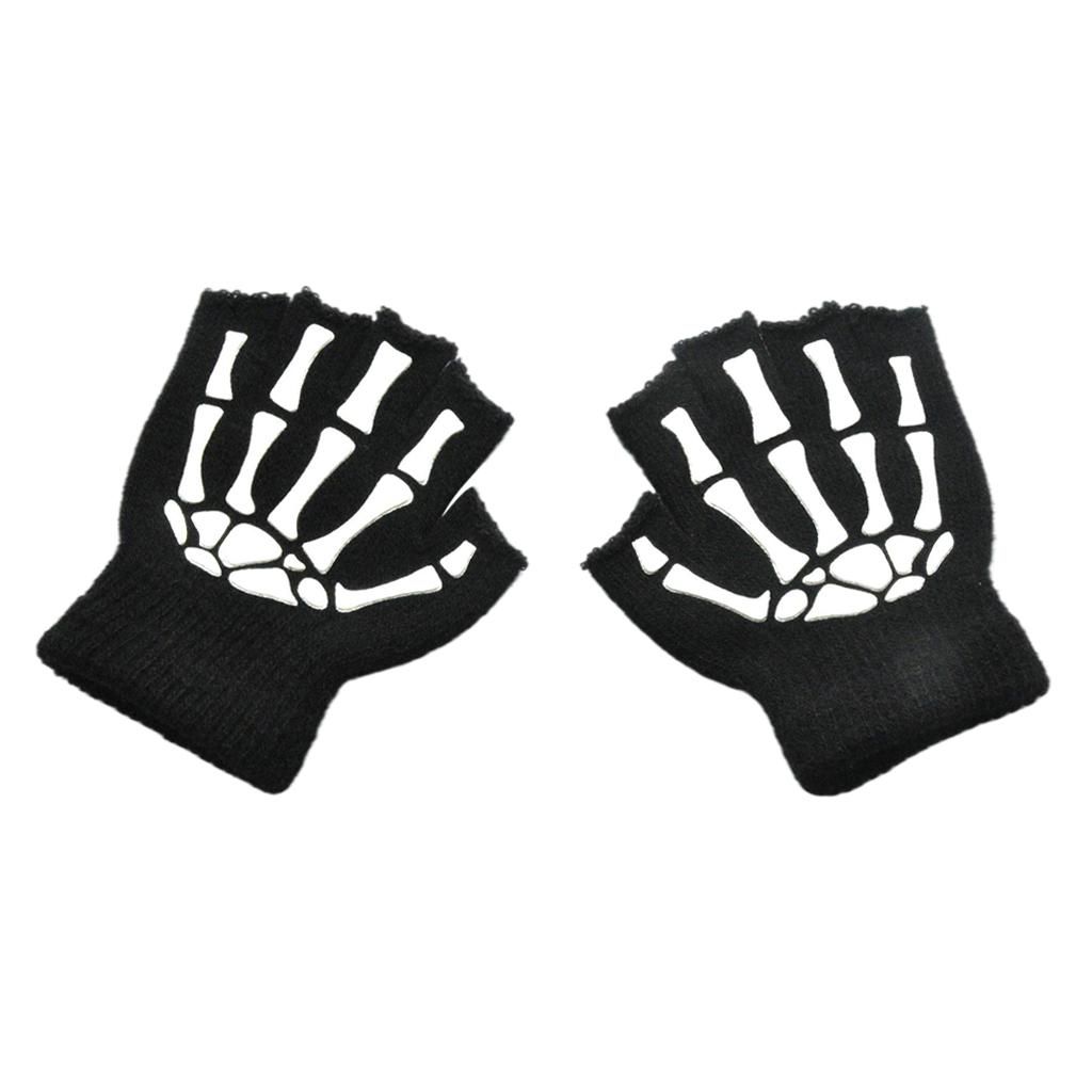 Halloween Skeleton Half Finger Gloves Unisex Hand  For Skull