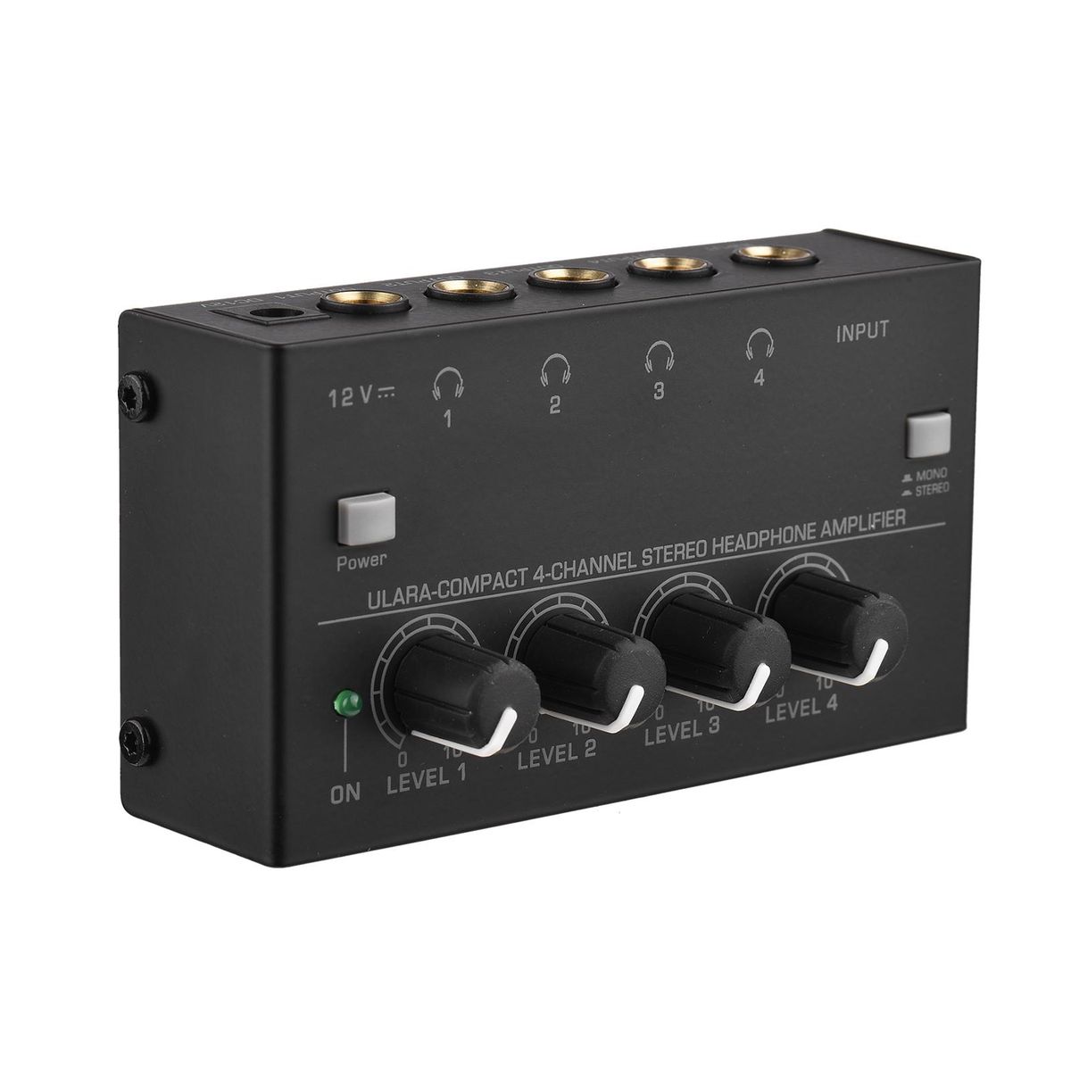 Ultra-compact 4-channel Stereo Headphone Amplifier Upgraded Mini Audio Amp with Mono & Stereo Switch Power Adapter Professional Mono/Stereo Audio Amp for Studio and Stage