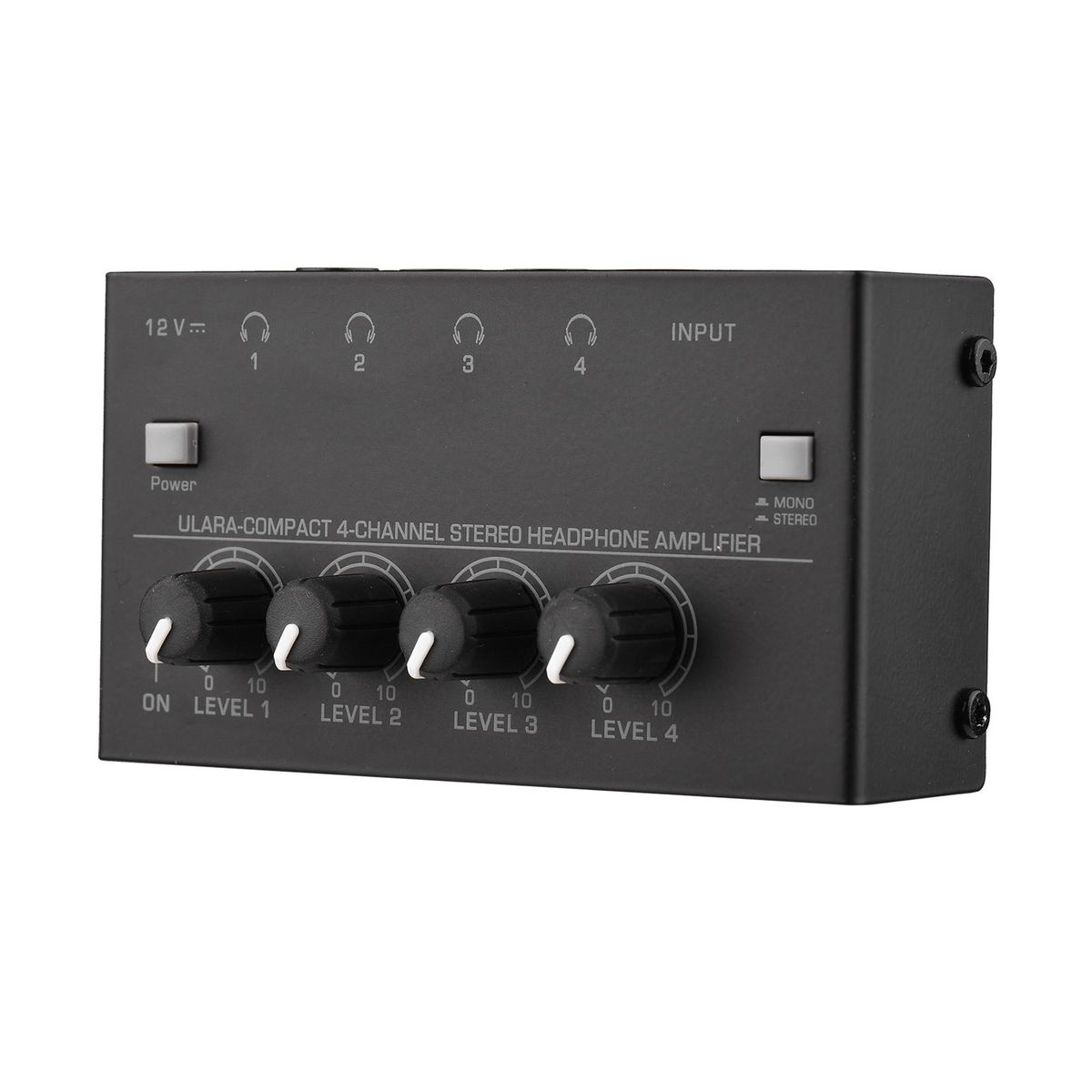 Ultra-compact 4-channel Stereo Headphone Amplifier Upgraded Mini Audio Amp with Mono & Stereo Switch Power Adapter Professional Mono/Stereo Audio Amp for Studio and Stage