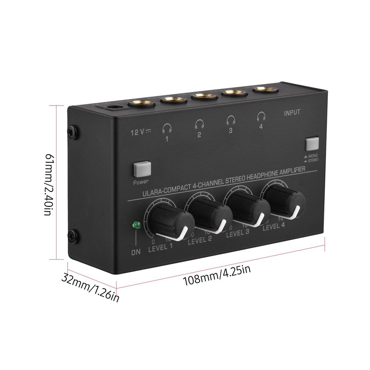 Ultra-compact 4-channel Stereo Headphone Amplifier Upgraded Mini Audio Amp with Mono & Stereo Switch Power Adapter Professional Mono/Stereo Audio Amp for Studio and Stage