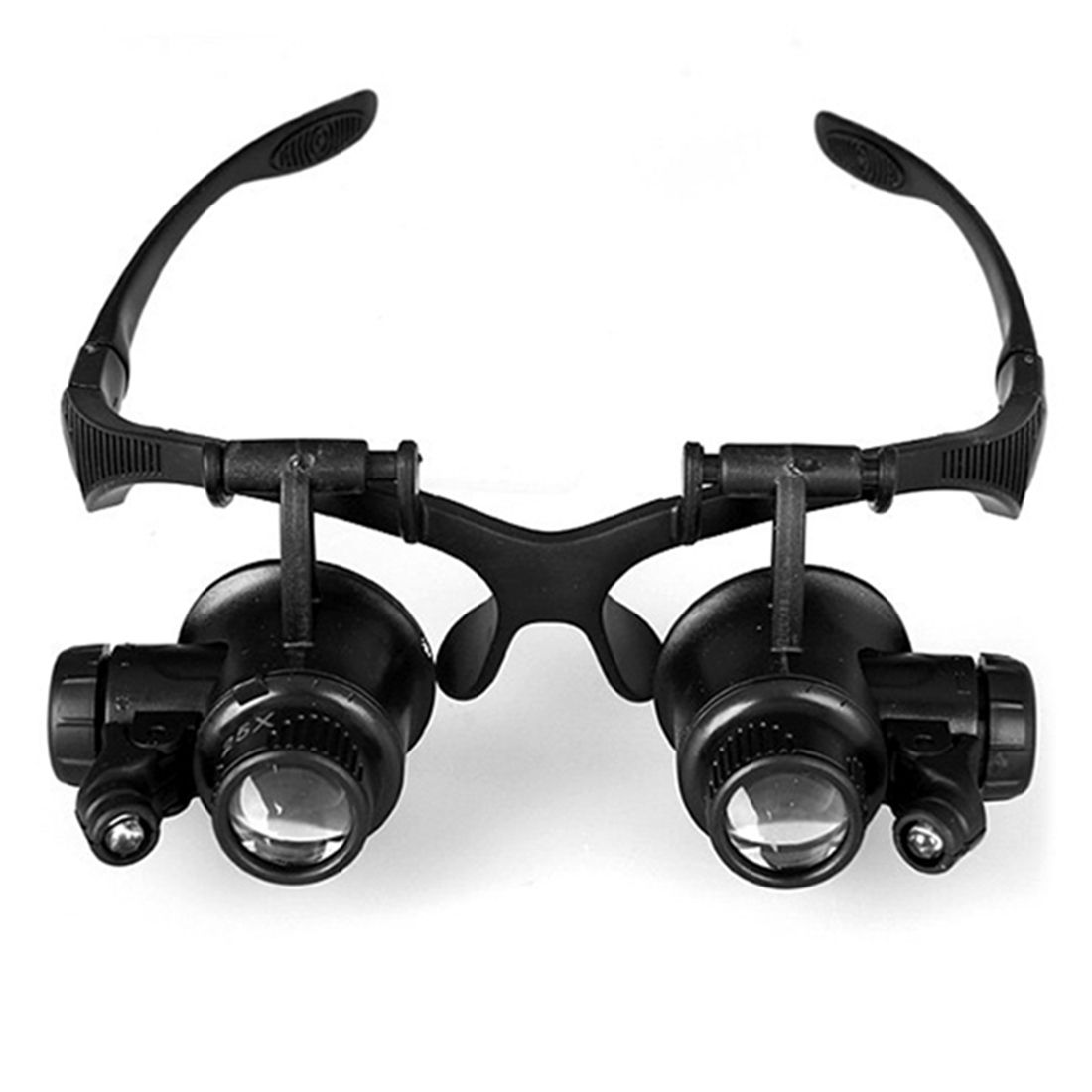 10X 15X 20X 25X Double Eye Glasses Lens Jeweler Watch Repair Head Magnifier With 2 LED Lights(Black)