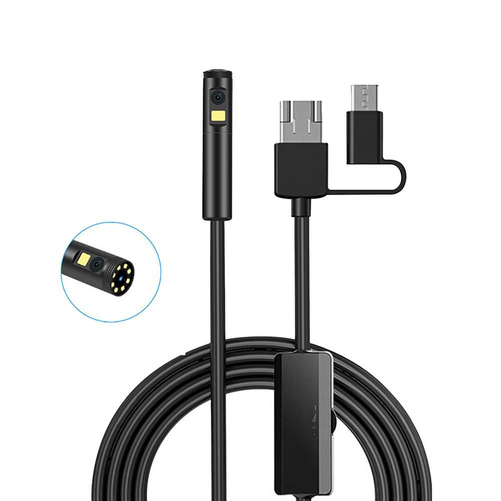 HD 1080P Dual Lens Endoscope Camera 9 Soft Wire USB Type-C PC IP68 Waterproof Pipeline Inspection Borescope-2M