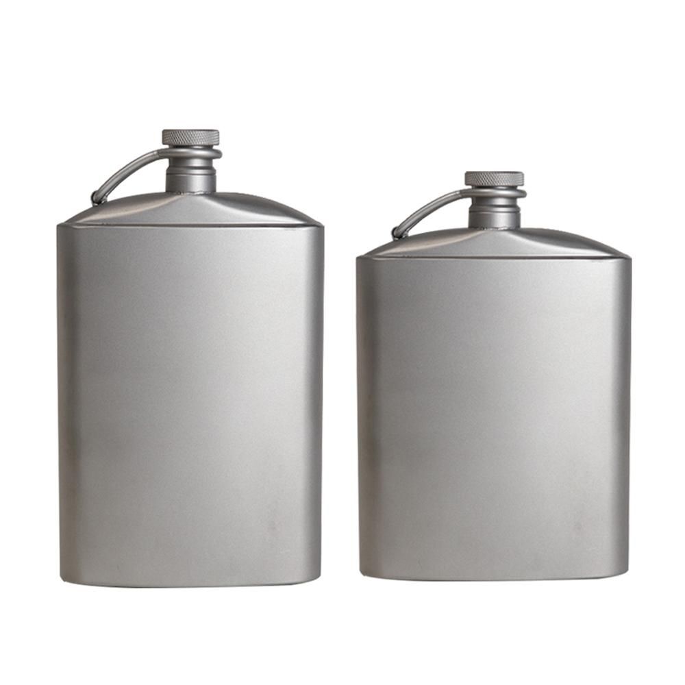 Titanium Flask Wine Hip Flagon with Screw Cap Clip Ultralight Hydration Flat Bottle with Ti Funnel for Outdoor Hiking