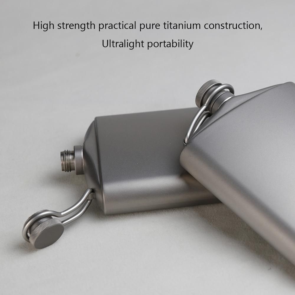 Titanium Flask Wine Hip Flagon with Screw Cap Clip Ultralight Hydration Flat Bottle with Ti Funnel for Outdoor Hiking