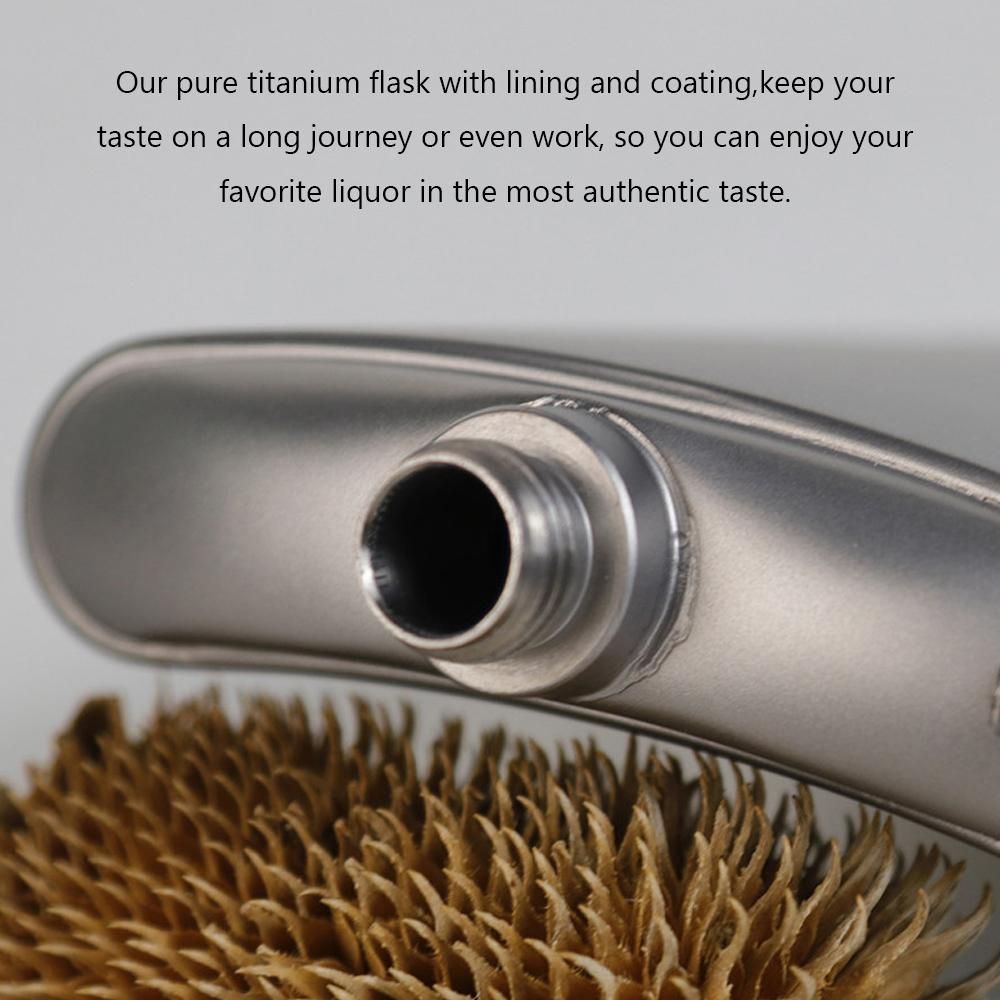 Titanium Flask Wine Hip Flagon with Screw Cap Clip Ultralight Hydration Flat Bottle with Ti Funnel for Outdoor Hiking