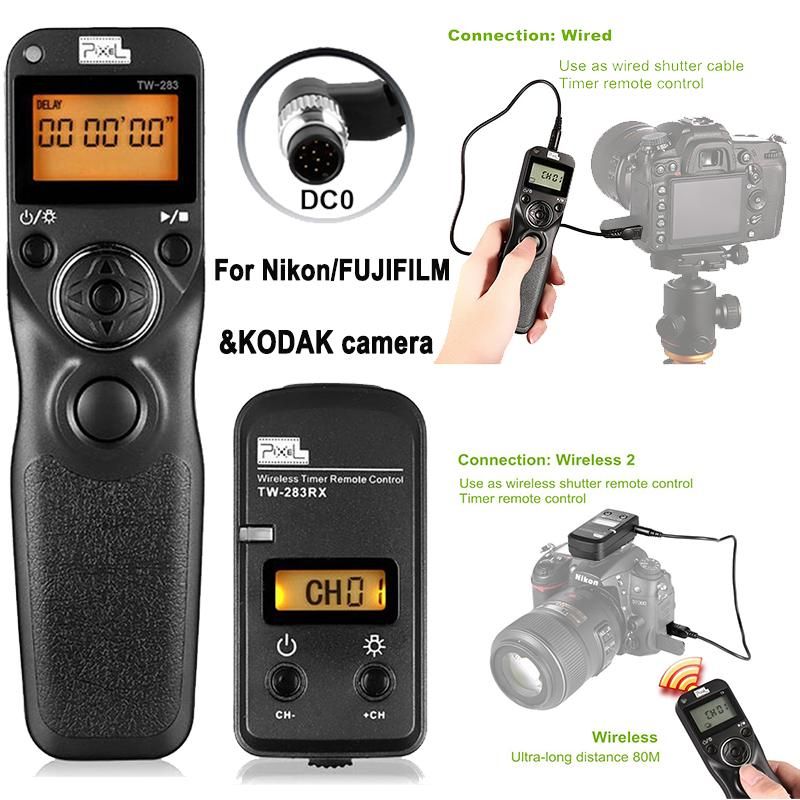 Pixel TW-283/DC0 LCD Wireless Shutter Release Timer Remote Control With DC0 Cable Display Compatible With Nikon D800 D500 F90 FUJIFILM S5 Pro S3 Pro KODAK DCS-14N CUIII