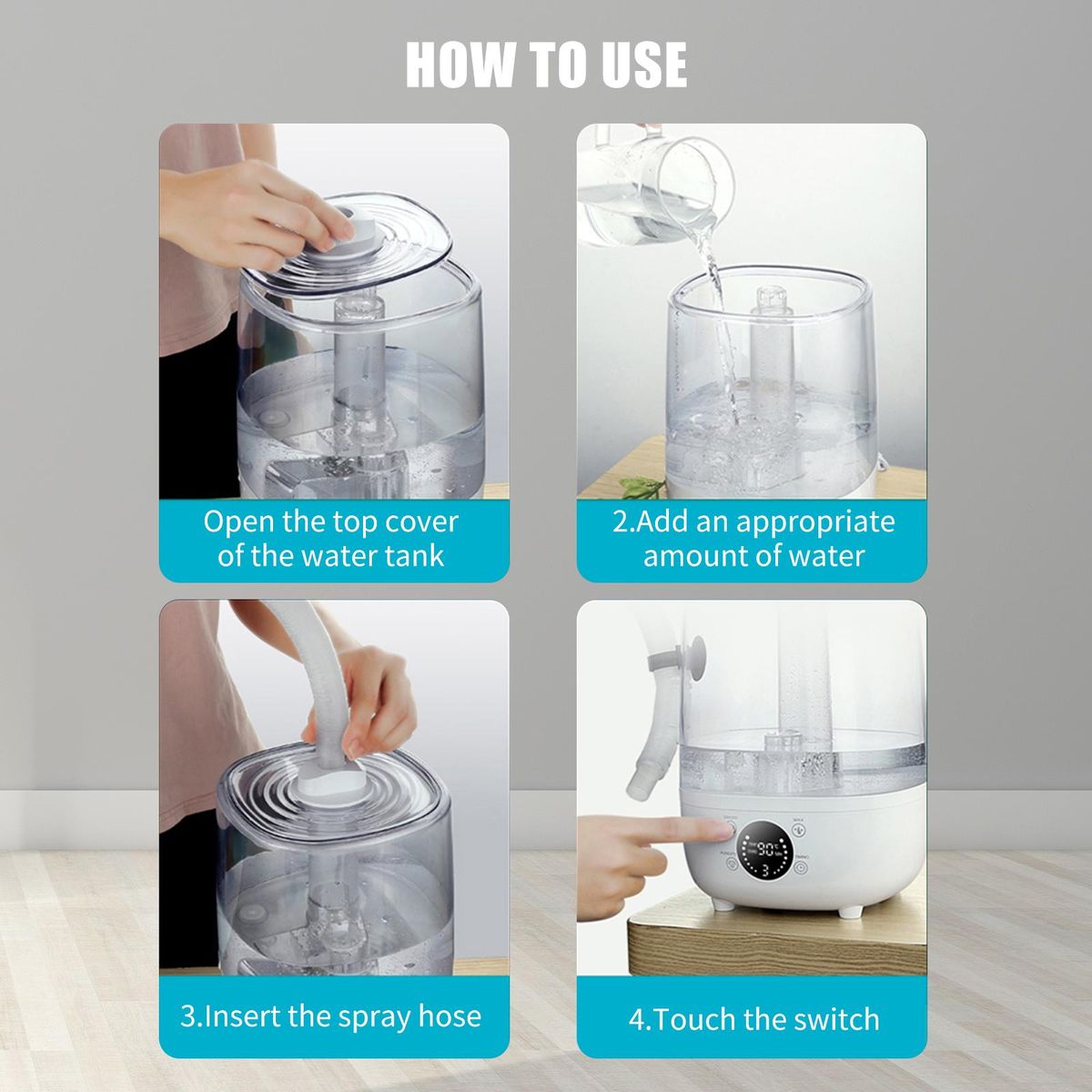 Irishom 4L Humidifiers for Bedroom Ultrasonic Air Humidifiers Aroma Diffuser with Remote Control Extra Long Nozzle Tough Button Ultra Quiet Timer 3 Mist Modes Auto Standby Mode