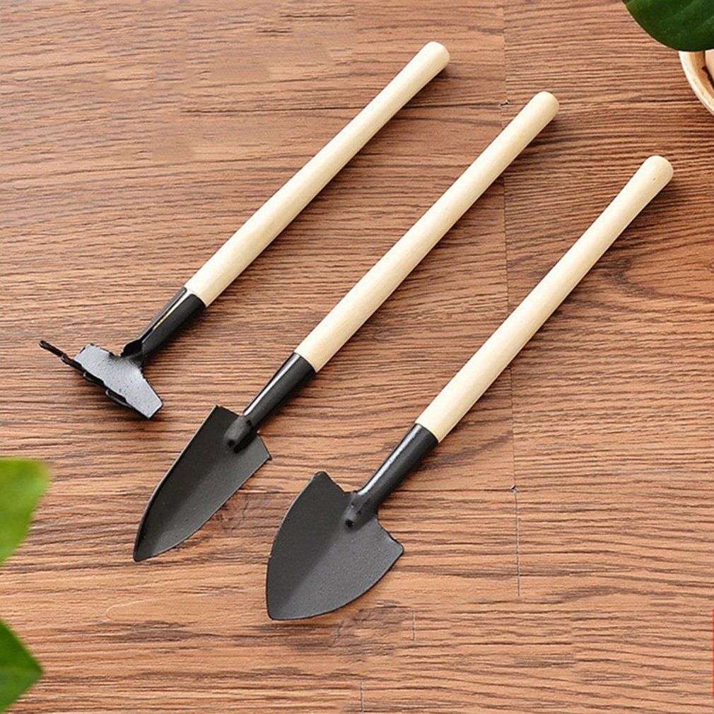 3pcs/Set Mini Gardening Tools Wood Handle Potted Plants Shovel Rake Spade