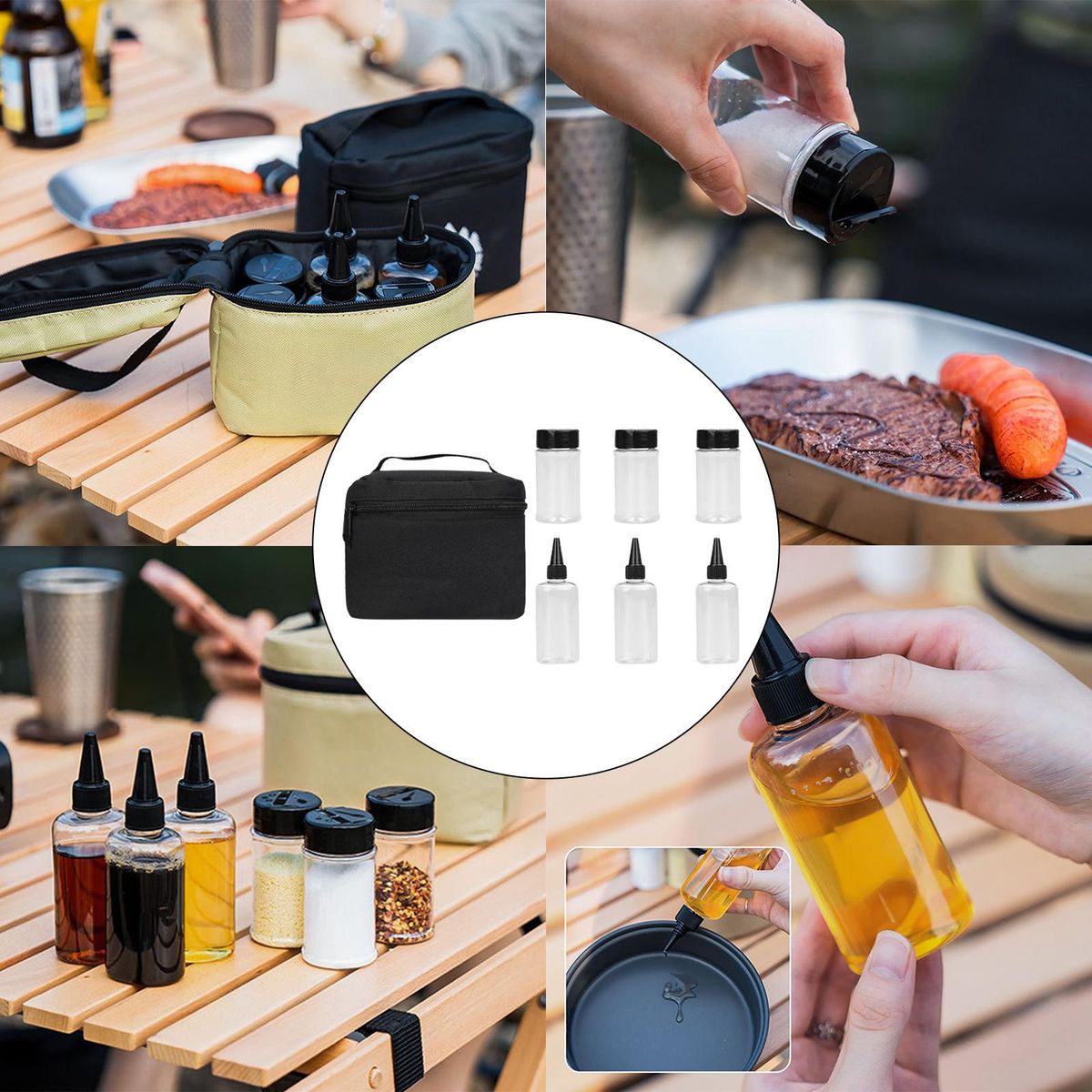 Camping Spice Jars Set Portable Clear Empty Cans Black