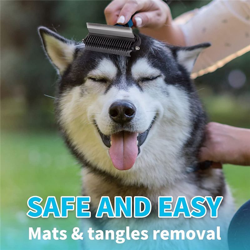 Dog Comb Rake 2 in 1 Safe Double-Sided Comfortable Handle Pet Grooming Brush for Mats Tangles Removing Small