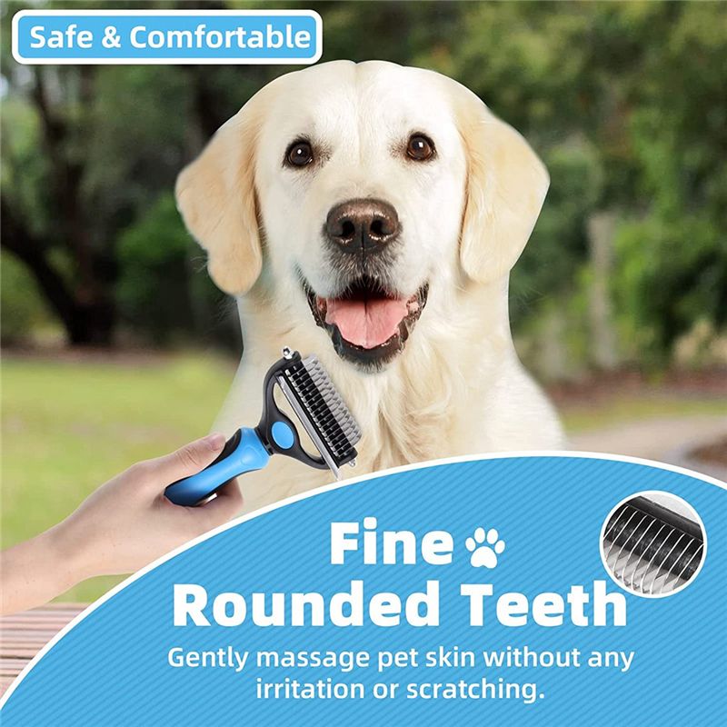 Dog Comb Rake 2 in 1 Safe Double-Sided Comfortable Handle Pet Grooming Brush for Mats Tangles Removing Small
