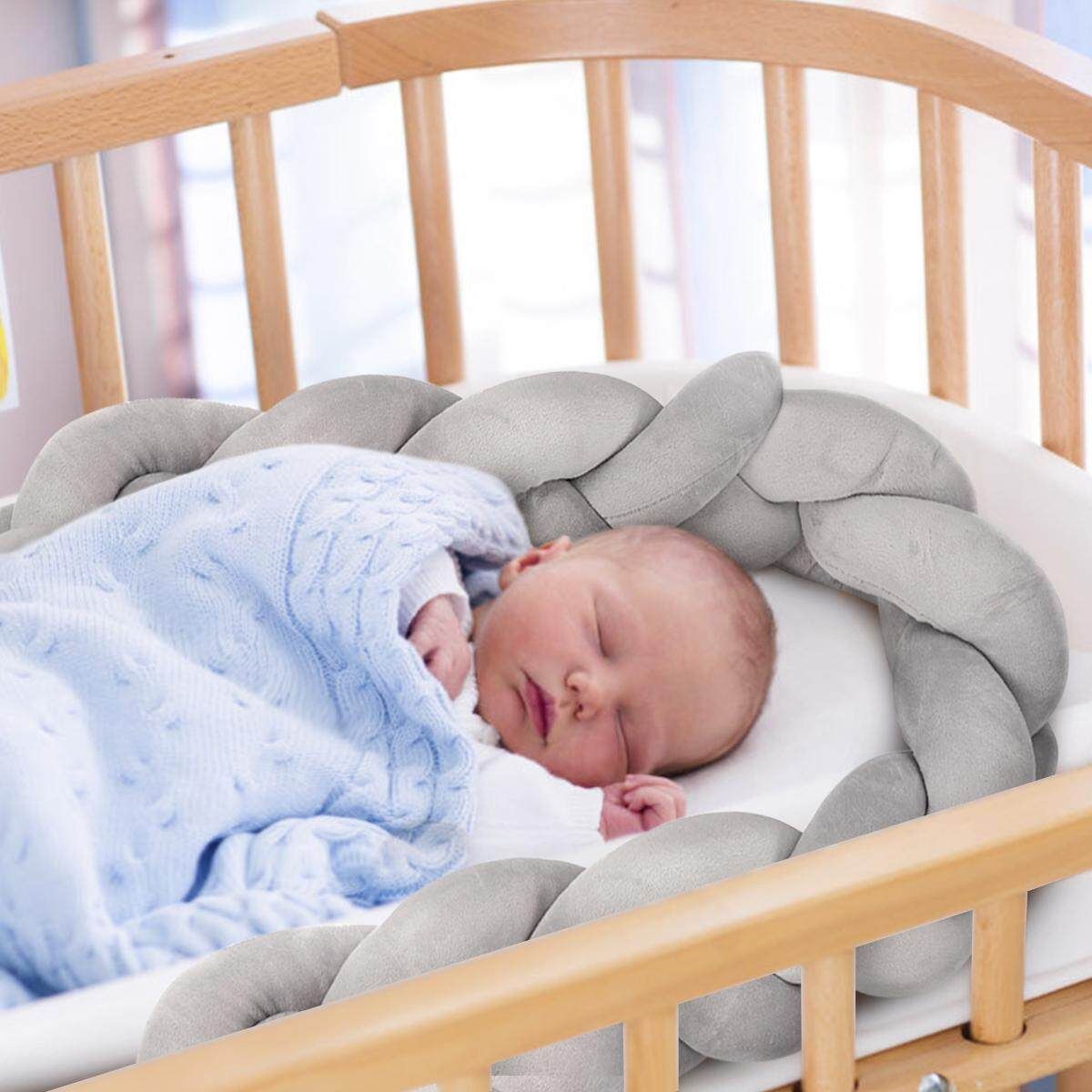 2M Baby Infant Plush Crib Bumper Bed Bedding Cot Braid Pillow Pad Protector 2m Grey