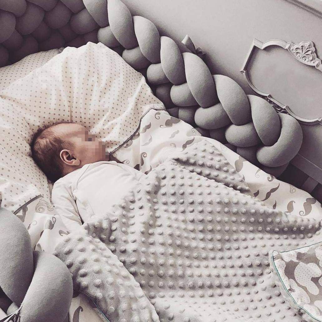 2M Baby Infant Plush Crib Bumper Bed Bedding Cot Braid Pillow Pad Protector 2m Grey