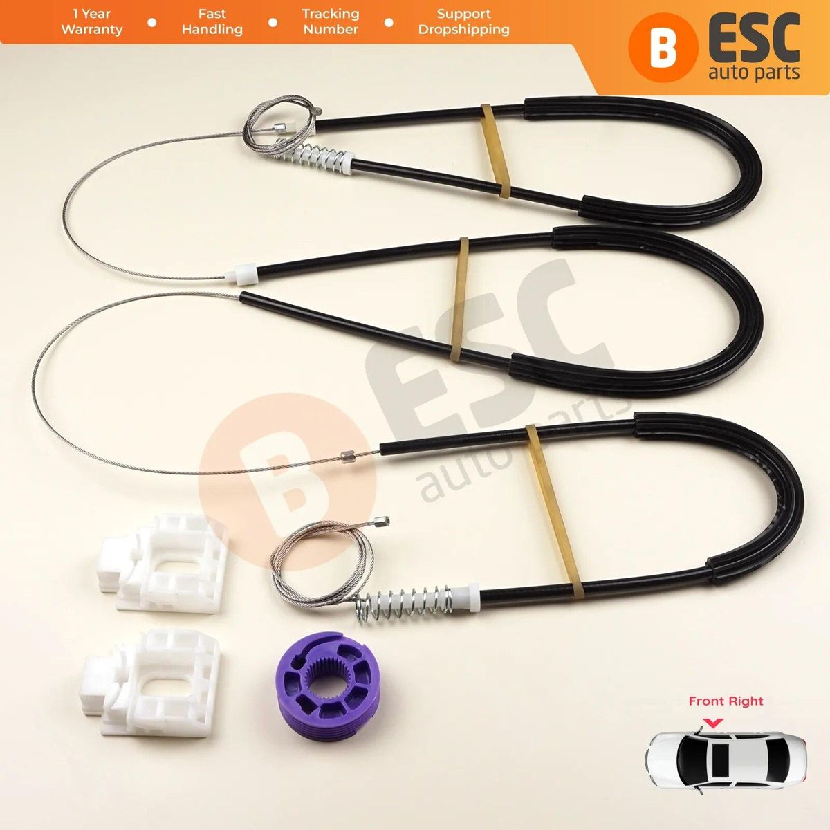 ESC Auto Parts EWR646 Electrical Power Window Regulator Repair Kit Front Right Door for Audi A3 4/5 Door 1996-2003 Fast Shipment