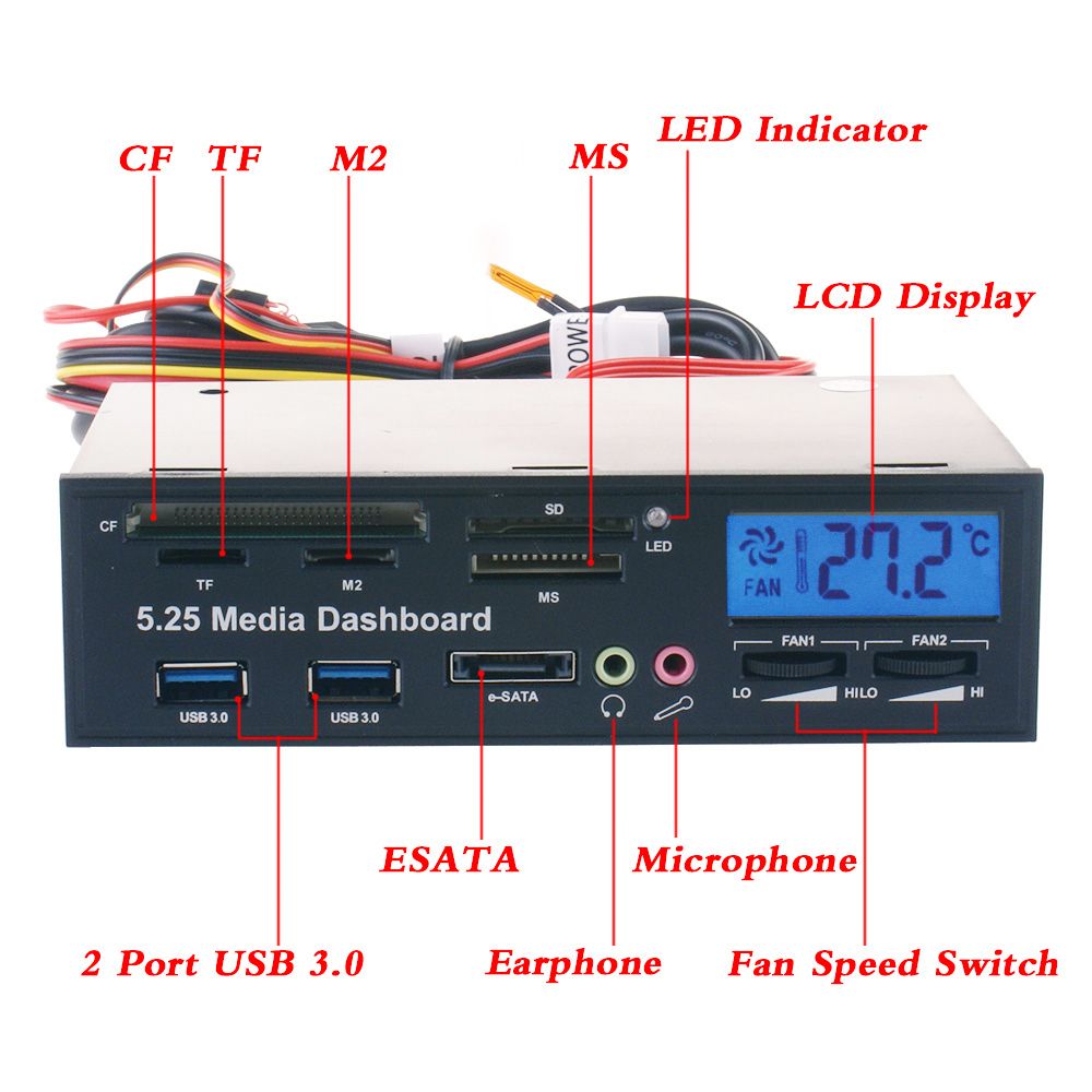 5.25" USB 3.0 E-SATA All-in-1 PC Media Dashboard