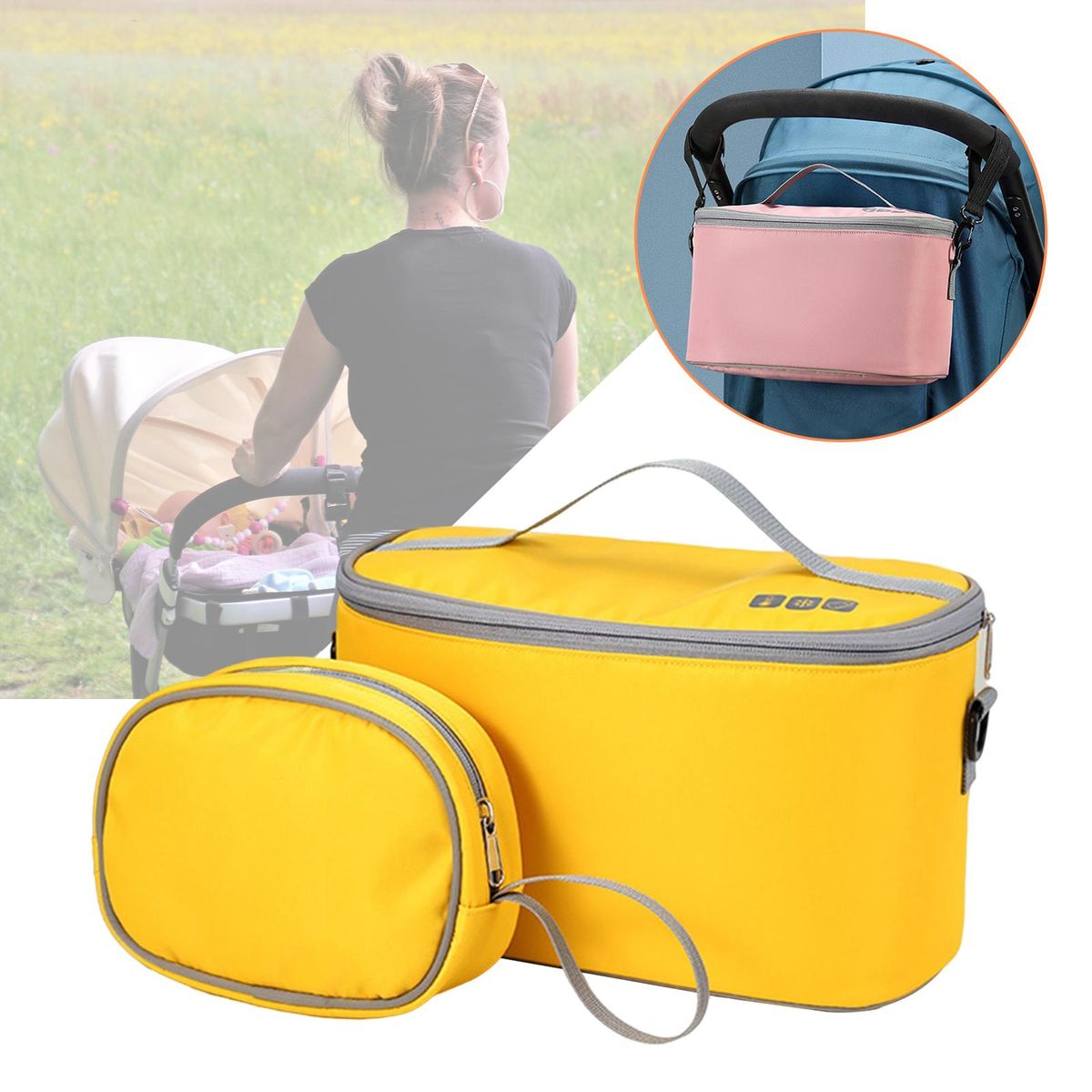Portable Stroller Bag Large Capacity Smooth Zipper Multipurpose Yellow