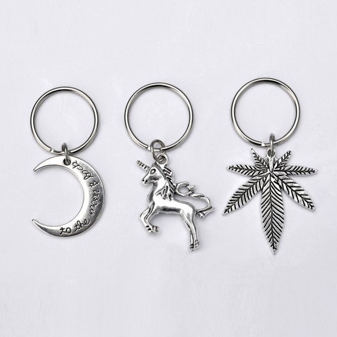 Reative   Key Hain Uni Orn Maple Leaf Moon Key  Hain De Or Exquisite Pendant De Orative Ornament Ring A  Essories-silver-moon