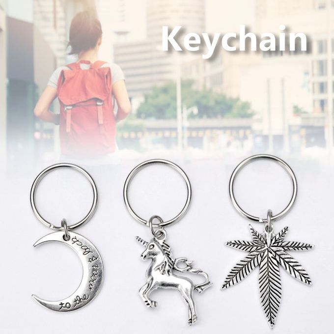 Reative   Key Hain Uni Orn Maple Leaf Moon Key  Hain De Or Exquisite Pendant De Orative Ornament Ring A  Essories-silver-moon