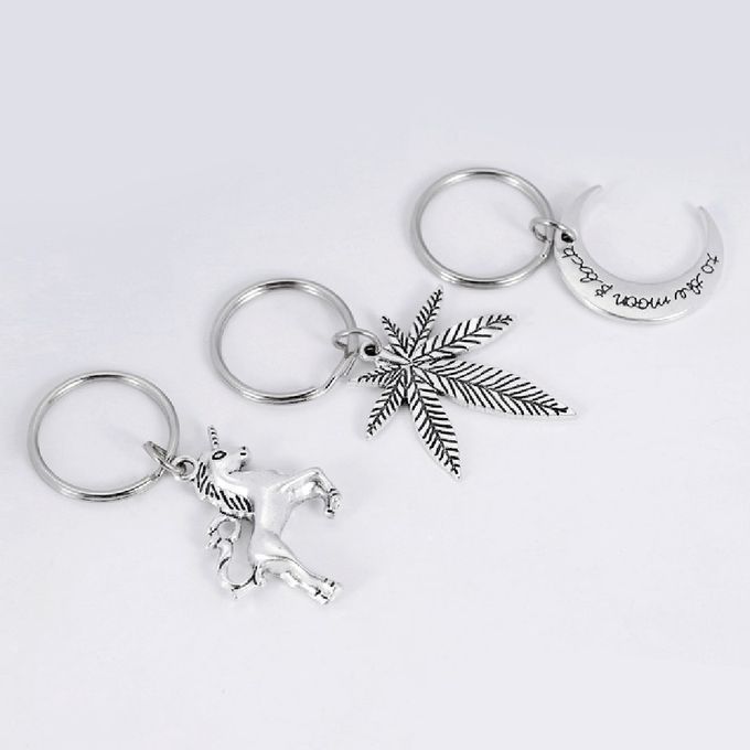 Reative   Key Hain Uni Orn Maple Leaf Moon Key  Hain De Or Exquisite Pendant De Orative Ornament Ring A  Essories-silver-moon