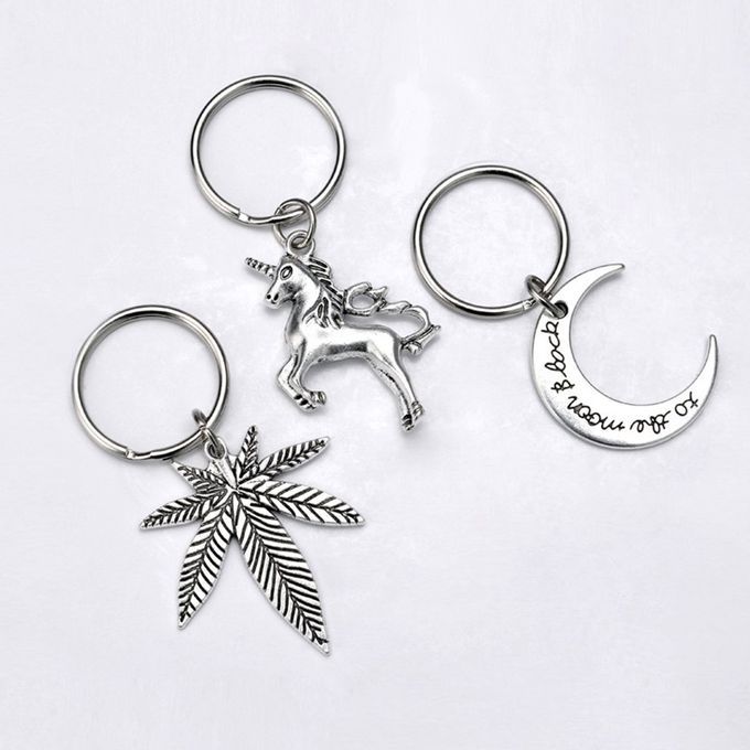 Reative   Key Hain Uni Orn Maple Leaf Moon Key  Hain De Or Exquisite Pendant De Orative Ornament Ring A  Essories-silver-moon