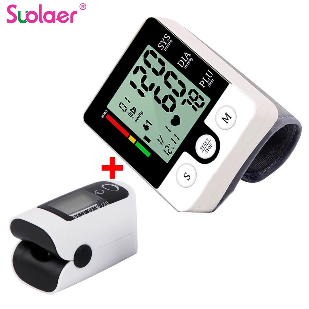 Wrist BP Blood Pressure Monitor Meter Fingertip Pulse Oximeter Rate Heart Beat Rate Device Machine Tonometer Sphygmomanometer