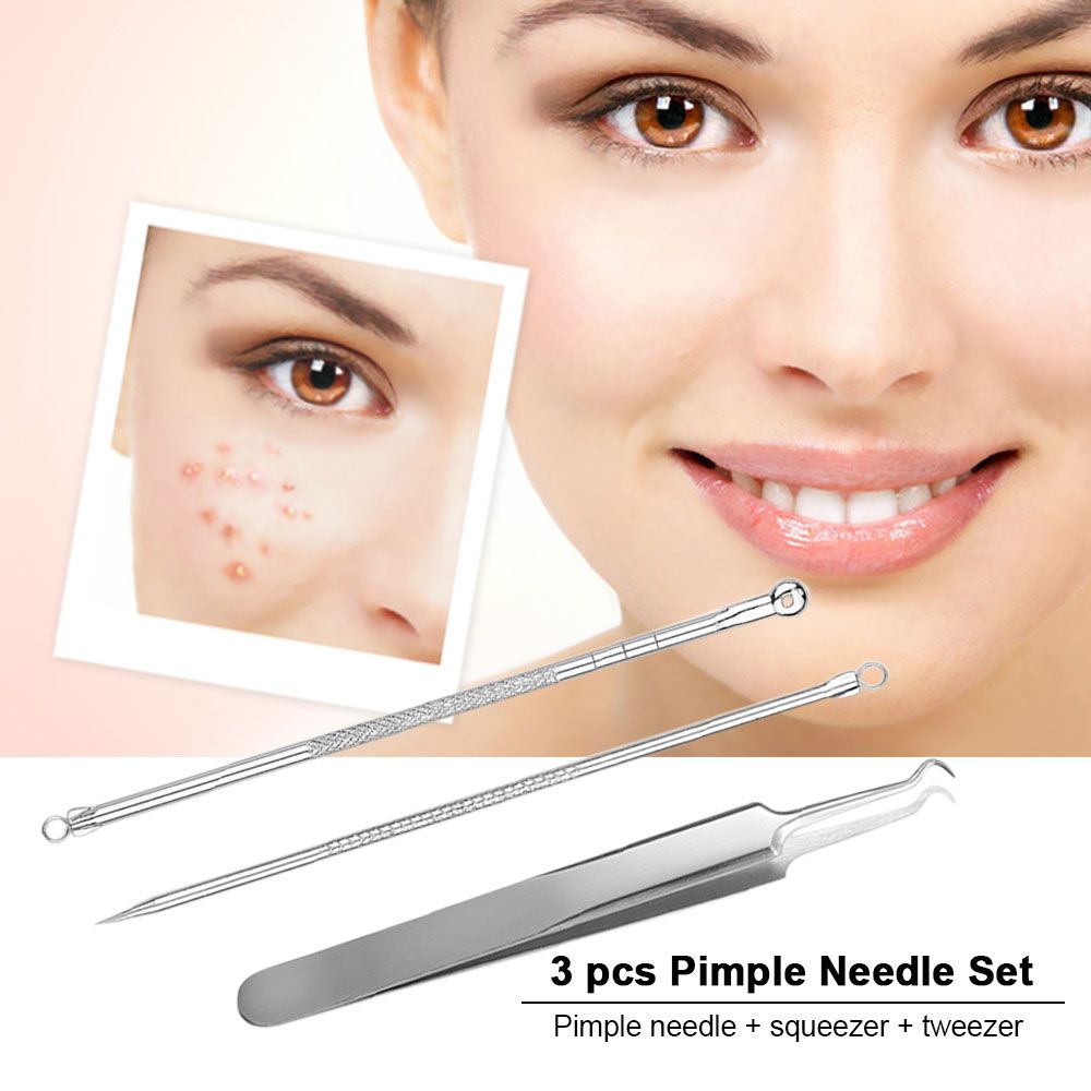 3 Pcs Pimple Needle Set Blackhead Remover Acne Clip Tweezer