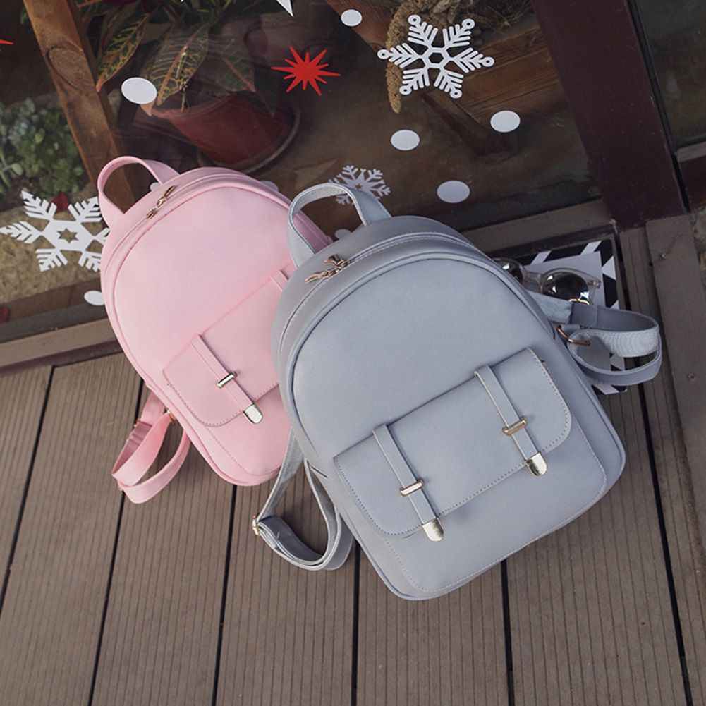 (black)3pcs/Set Women PU Leather Backpack Female Solid
