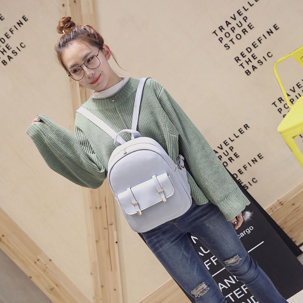 (black)3pcs/Set Women PU Leather Backpack Female Solid